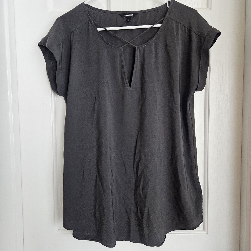 Express Charcoal Gray Crisscross Neck Blouse – Size Medium